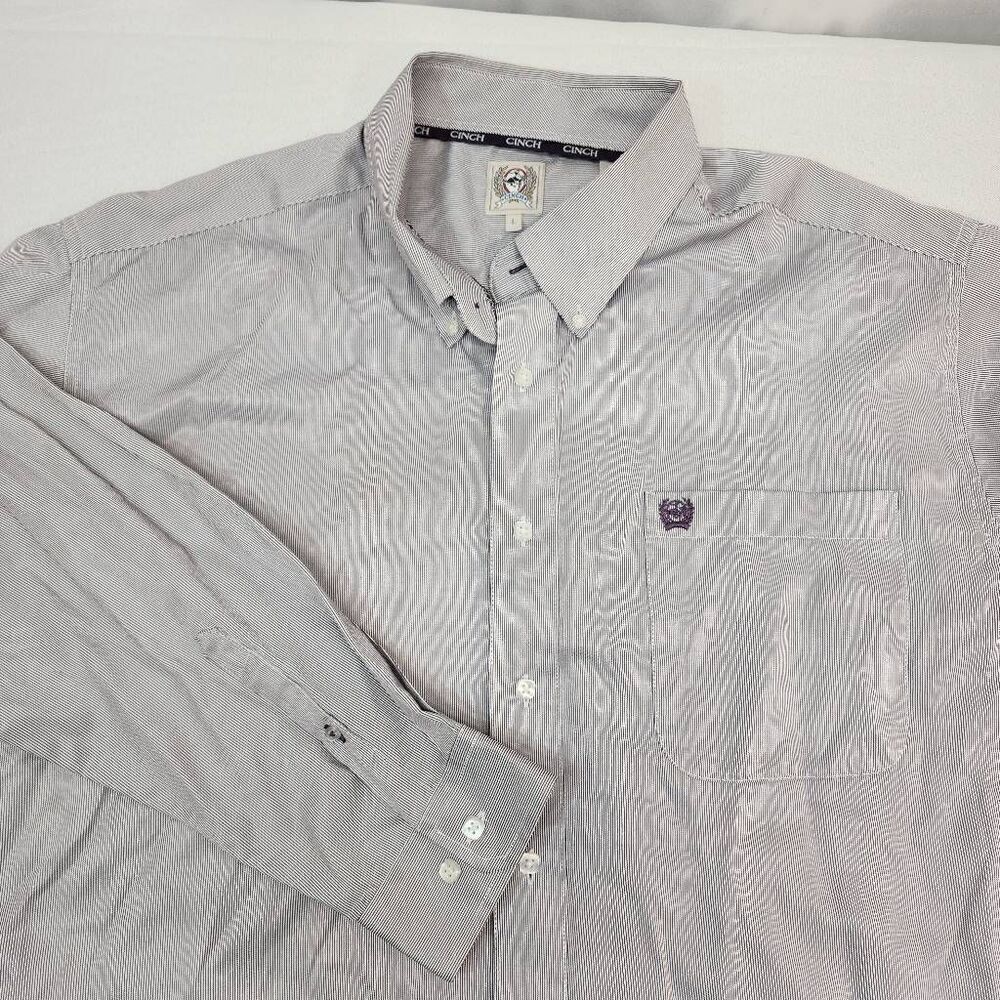 Cinch Men's Size Large Button-Down Long-Sleeve Striped Collard Western Country P